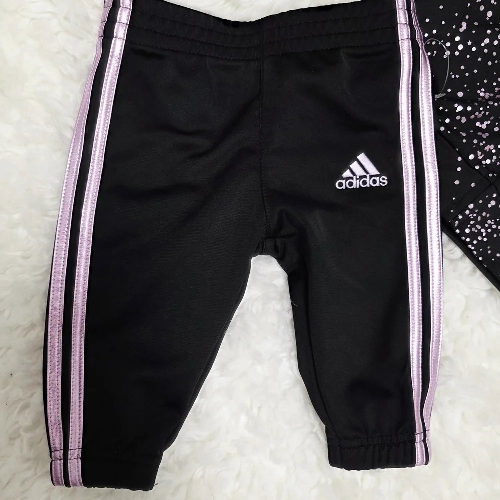 New Adidas Baby Girl Tracksuit Set - Black & Pink Sparkle - Size 3M